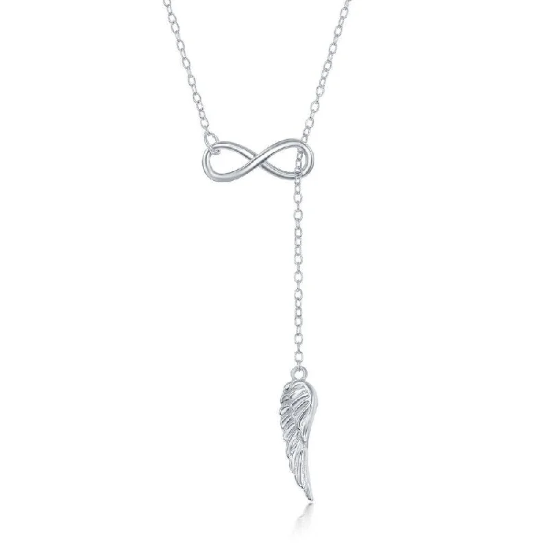 Sterling Silver Hanging Angel Wing Bolo Necklace