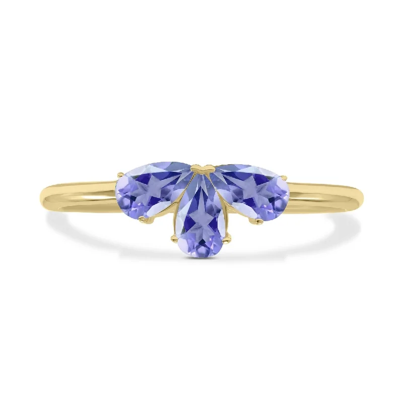 Marquee Jewels Tanzanite Pear Shape Three Stone Ring in 10K Yellow Gold