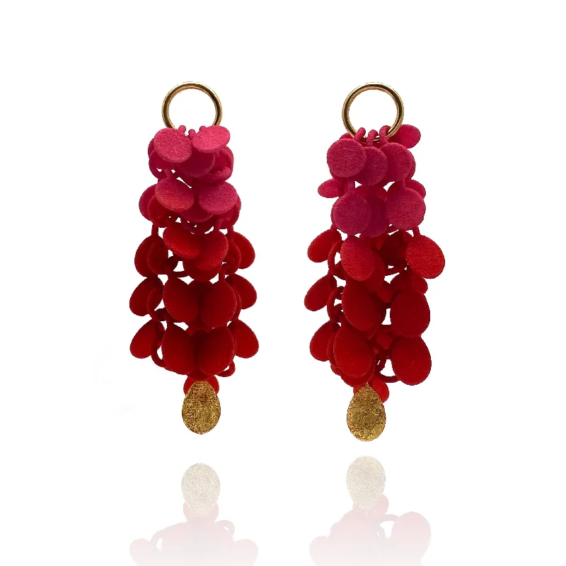 Pink Gradient And Gold Leaf Dangle Earrings