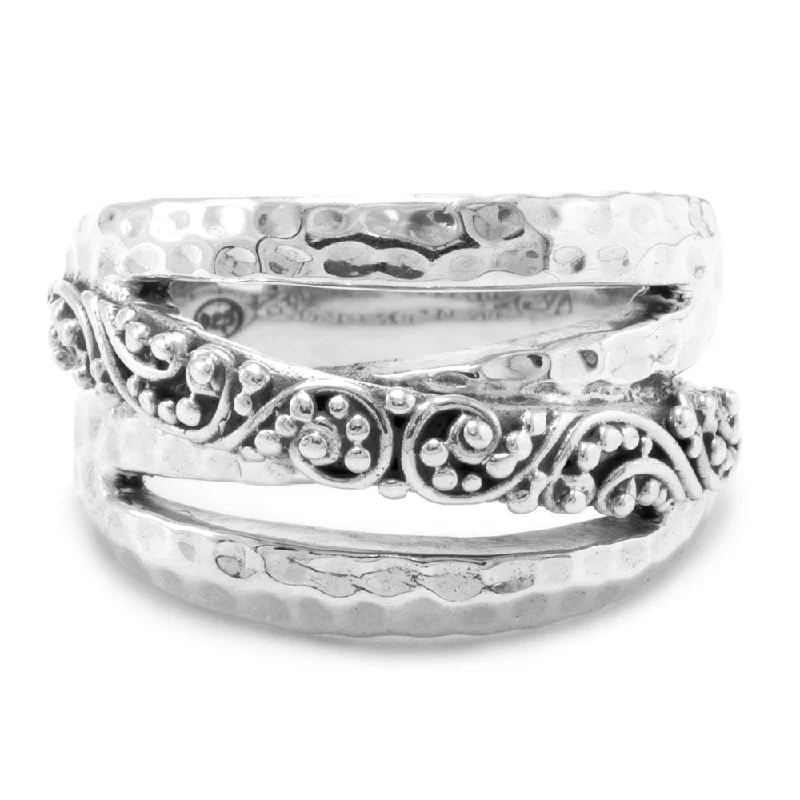 Sterling Silver Filigree & Hammered Overlap Ring