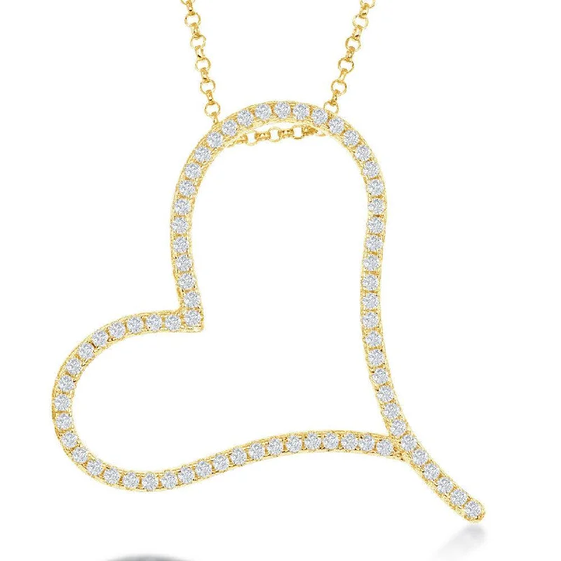 Sterling Silver Gold Plated Large Micro Pave Heart Necklace