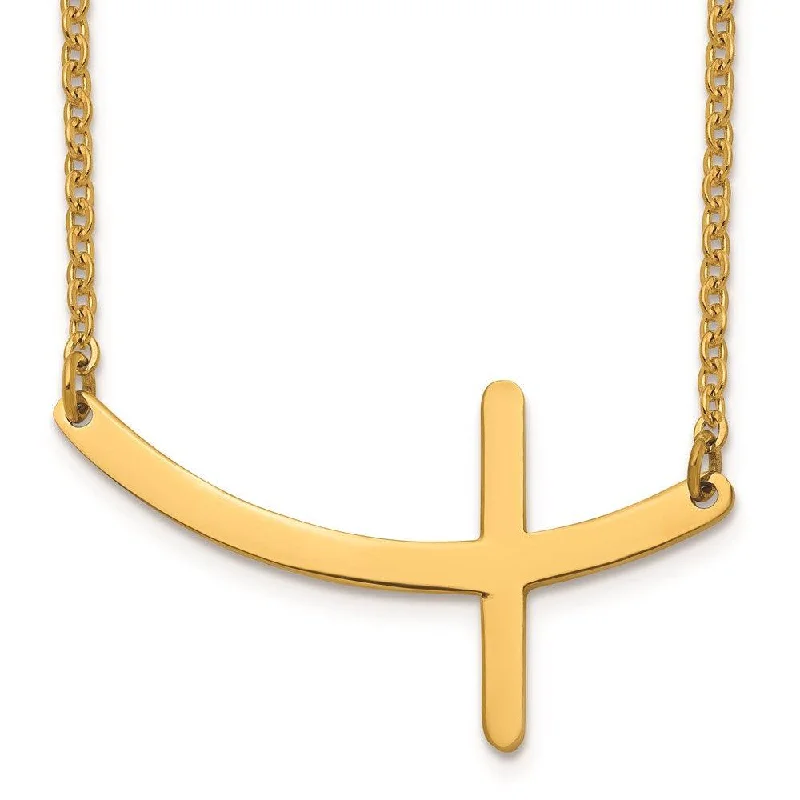 Stainless Steel Yellow IP-plated Sideways Cross 18in Necklace