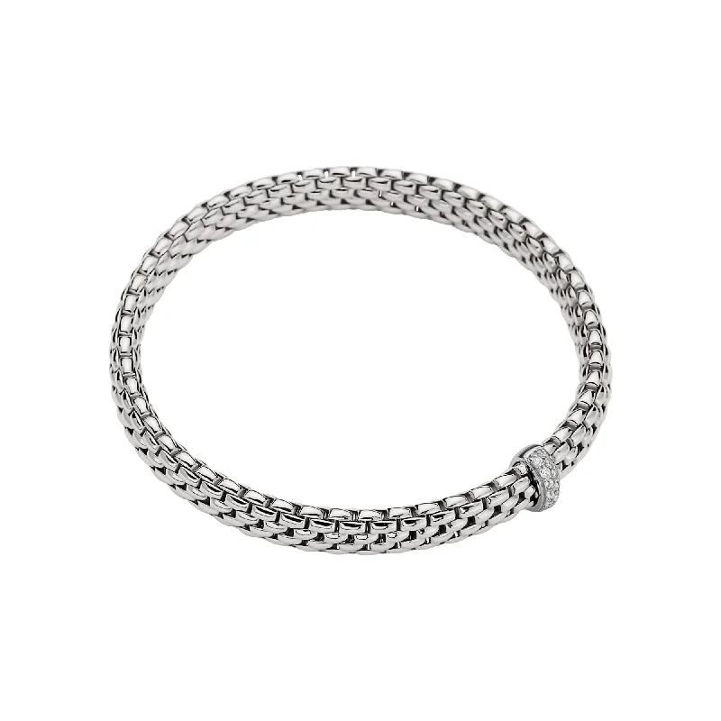 FOPE 18K WHITE GOLD VENDOME COLLECTION FLEX'IT BRACELET WITH DIAMONDS - SZ MED