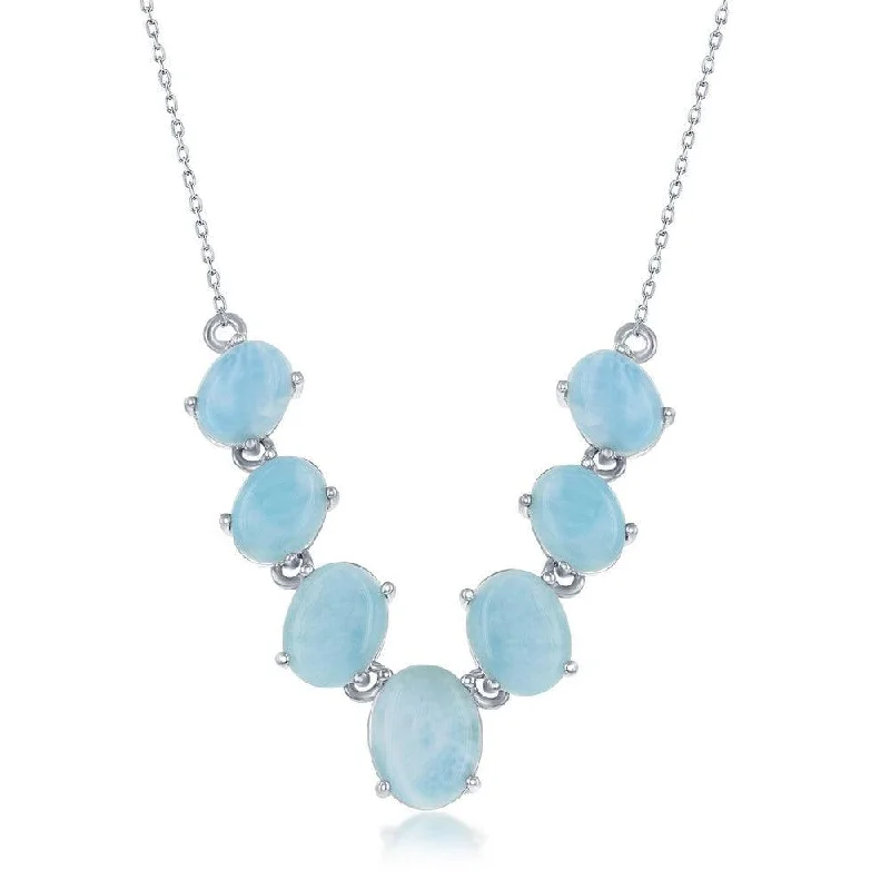 Sterling Silver Graduating Oval Larimar Necklace