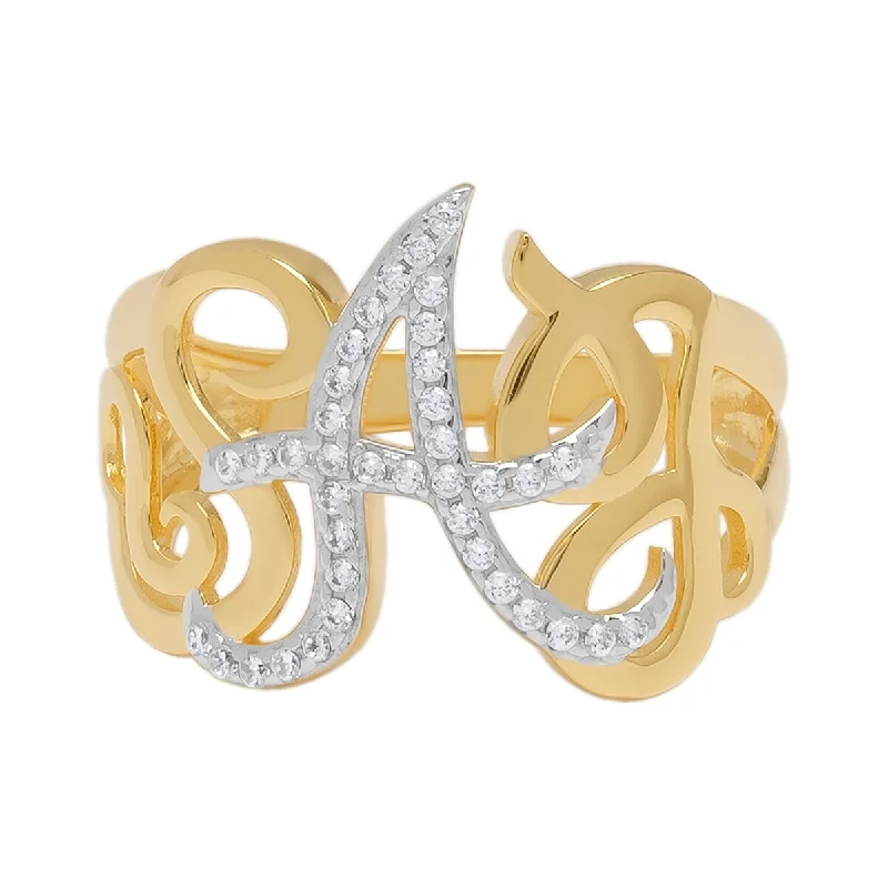 Victoria Townsend Yellow Gold over Sterling Silver and Cubic Zirconia Script Initial Ring.