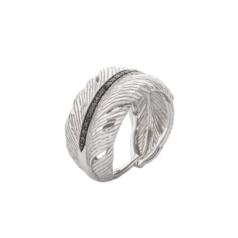 Feather Cuff Ring with Diamonds