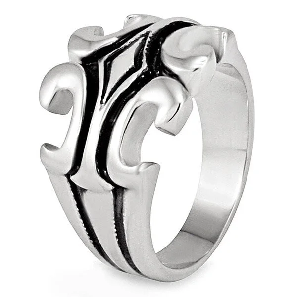 Men's Fleur de Lis Grooved Polished Stainless Steel Ring