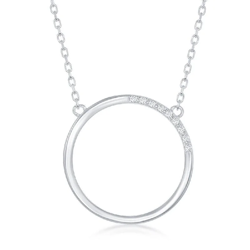 Sterling Silver Open Circle Half Cubic Zirconia Necklace