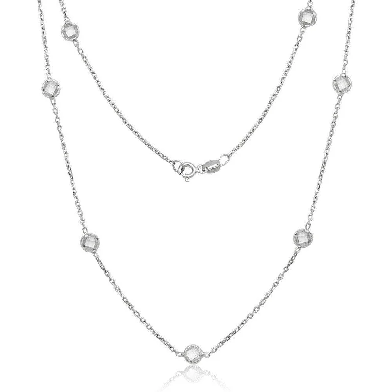 Sterling Silver Bezel Set Faceted CZ Necklace