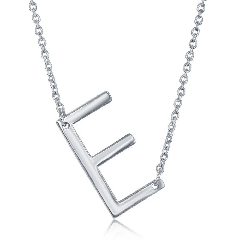 Sterling Silver Sideways E Initial Necklace