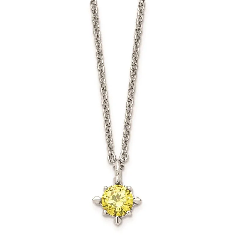 Stainless Steel Yellow CZ Pendant 18in Necklace