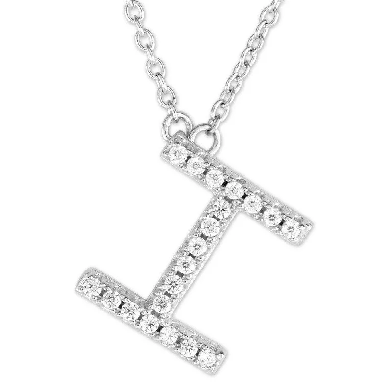 Sterling Silver Micro Pave "I" Pendant Necklace