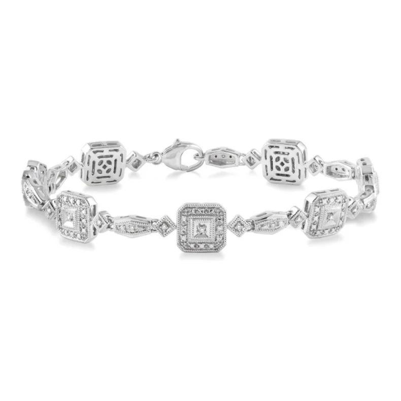 1/6 Ctw Square Shape Single Cut Diamond Bracelet in Sterling Silver