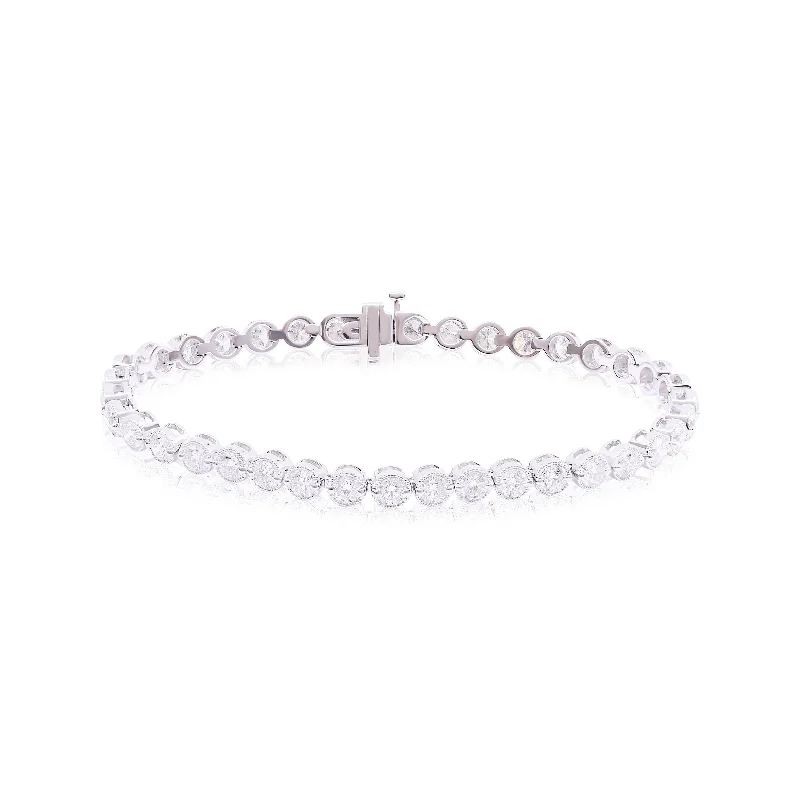 18K WHITE GOLD 7-INCH MILGRAIN DETAILED BEZEL-SET DIAMOND TENNIS BRACELET 5.65CTW