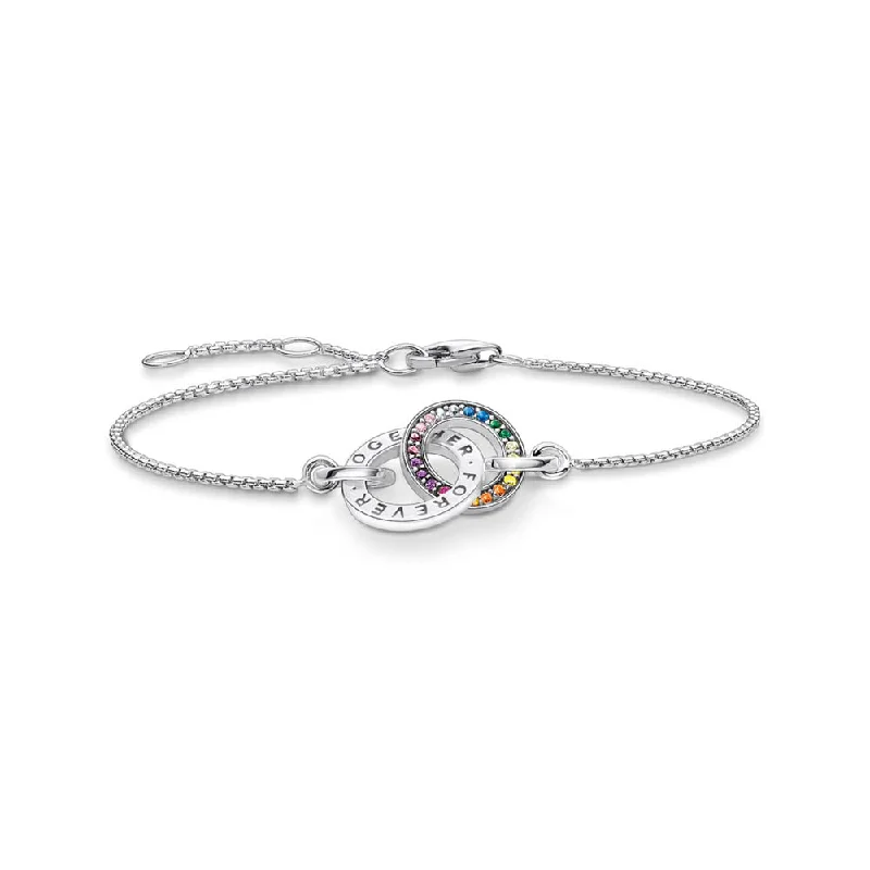 Thomas Sabo Sterling Silver Togather Rings Rainbow CZ 16-19cm Bracelet