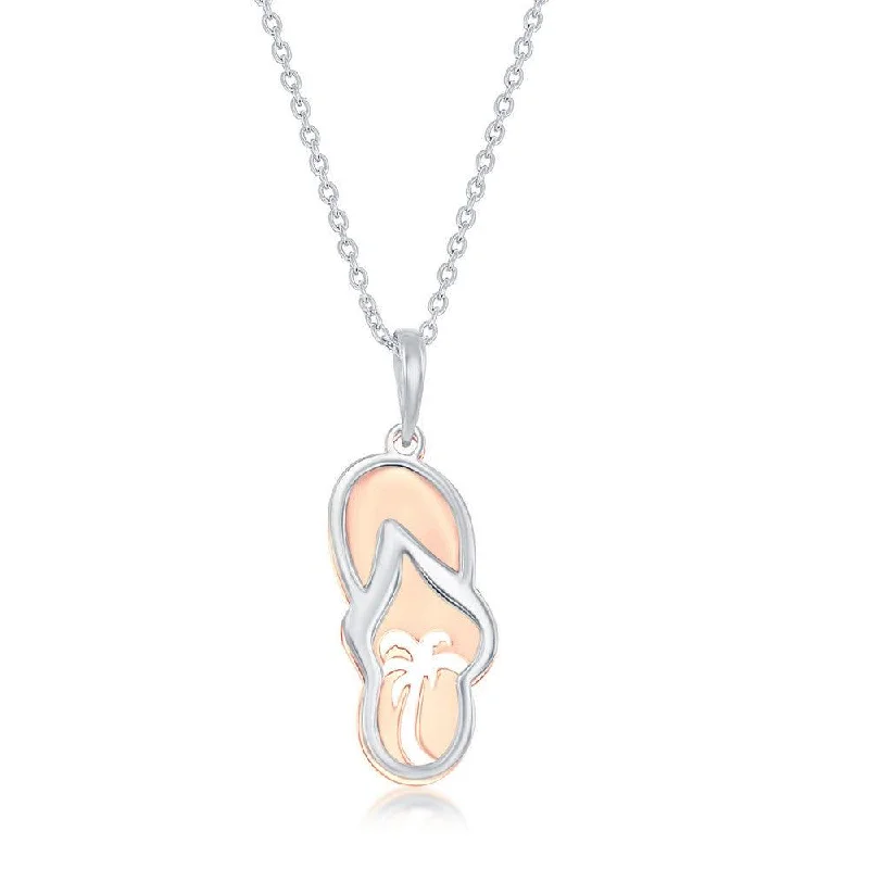 Sterling Silver Two Tone Flip Flop Necklace