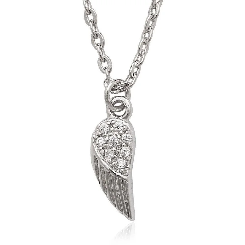 Sterling Silver Tiny CZ Feather Pendant Necklace