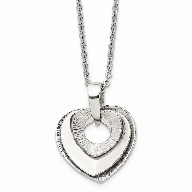 Stainless Steel Heart Three Piece Polished Necklace