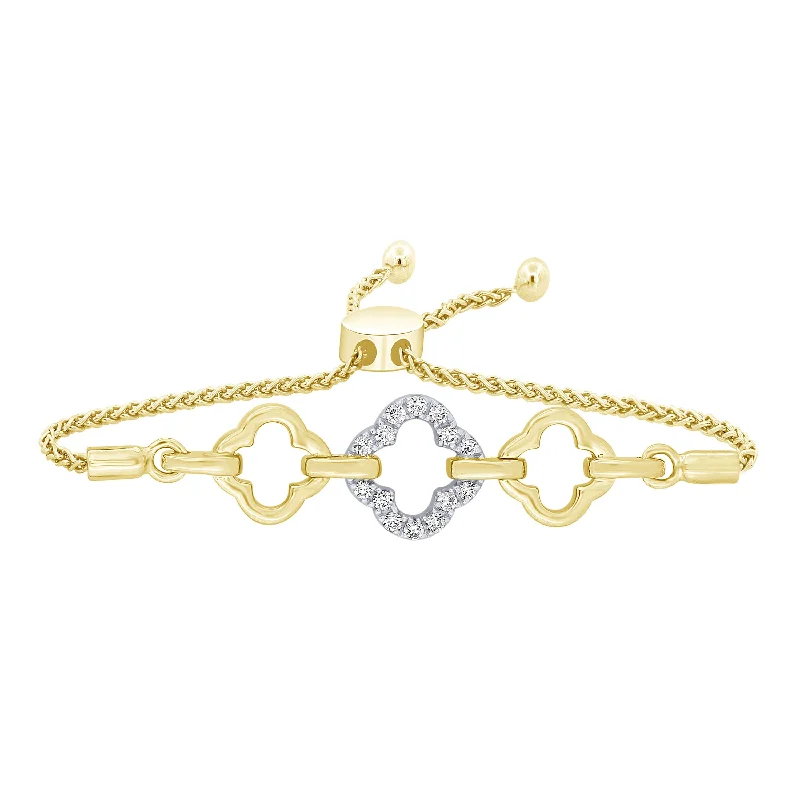 14K Yellow Gold 1/7Ct Diamond Fashion Pull String Bracelet