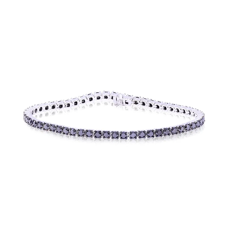 14K WHITE GOLD ROUND BLACK DIAMOND TENNIS BRACELET 7.15CTW