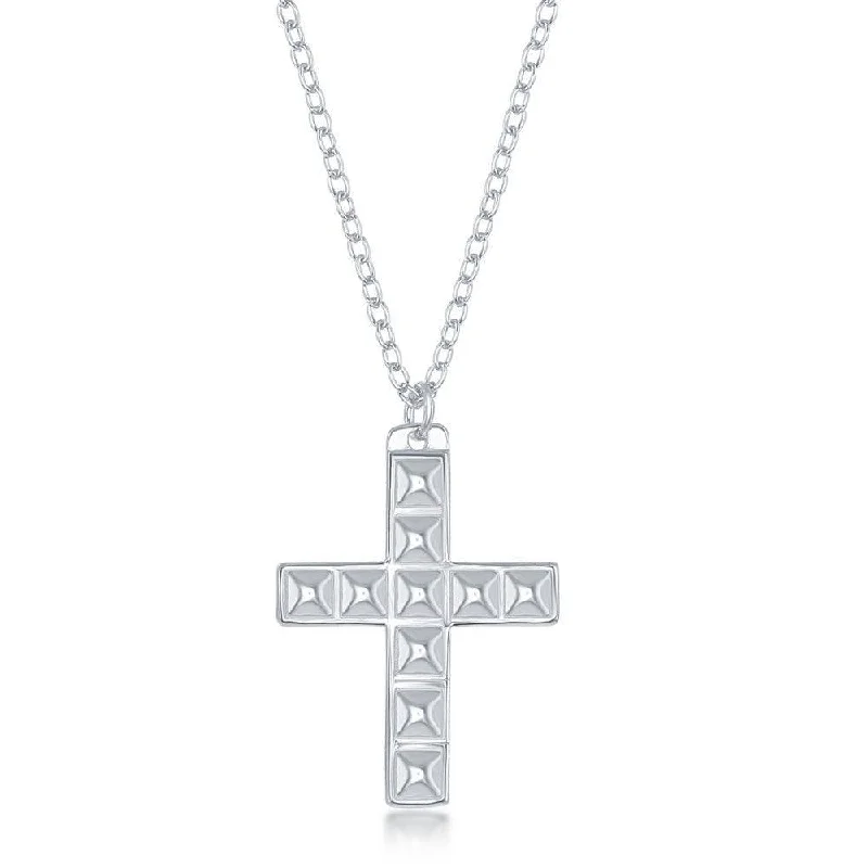 Sterling Silver Studded Cross Design Necklace