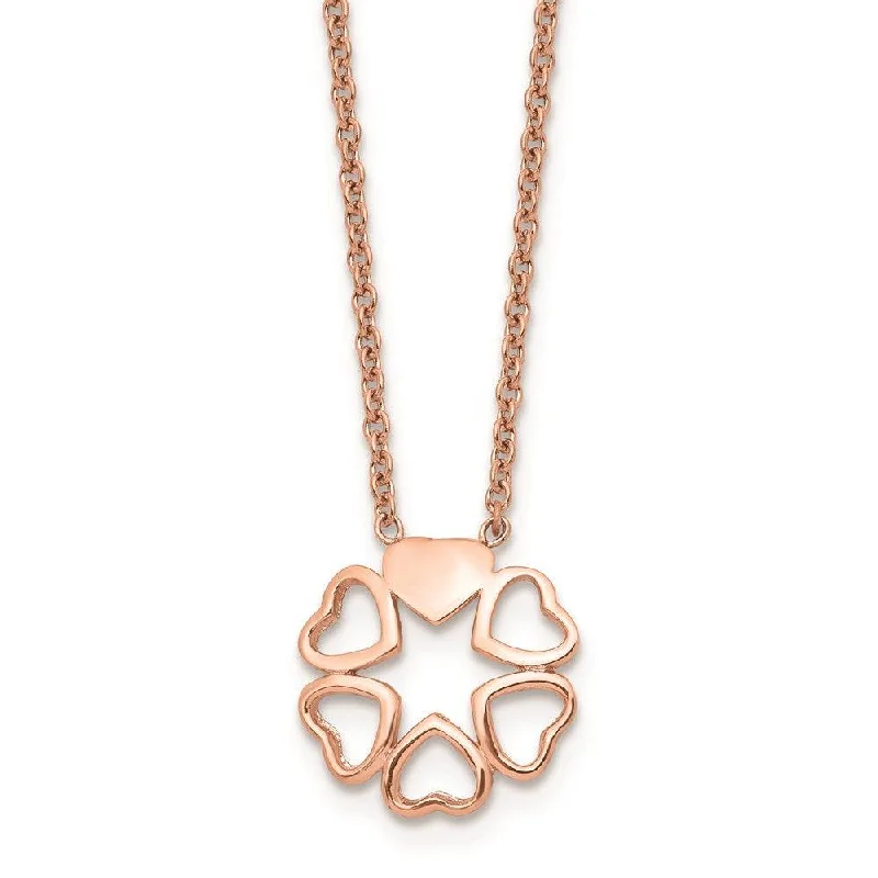 Stainless Steel Polished Pink IP-plated Circle of Hearts Necklace