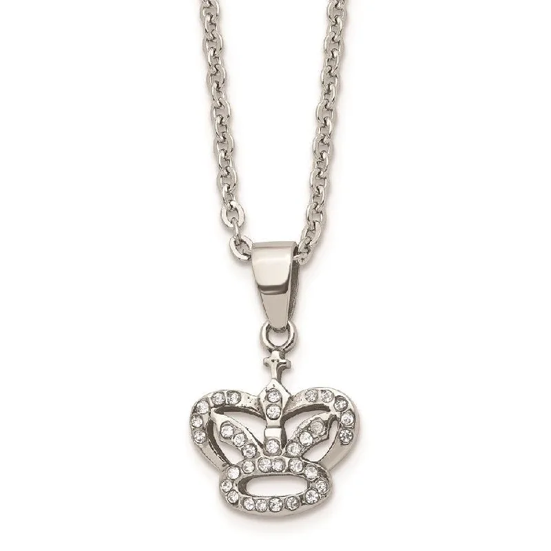 Stainless Steel CZ Crown Necklace