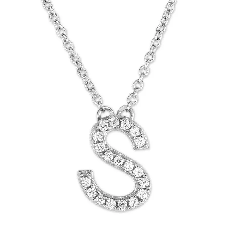 Sterling Silver Micro Pave "S" Pendant Necklace