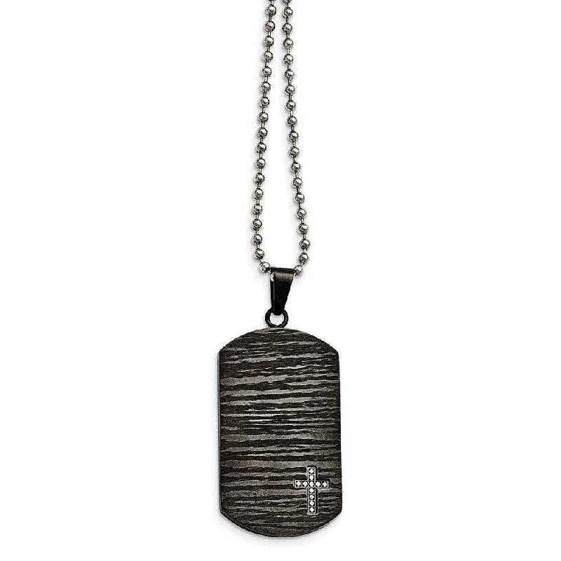 Stainless Steel Polished/Brushed IP-plated 1/10ct.tw Dia Dog Tag Necklace