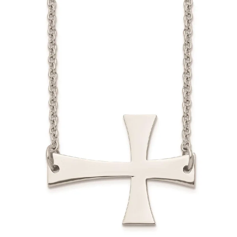 Stainless Steel Polished Sideways Cross Necklace