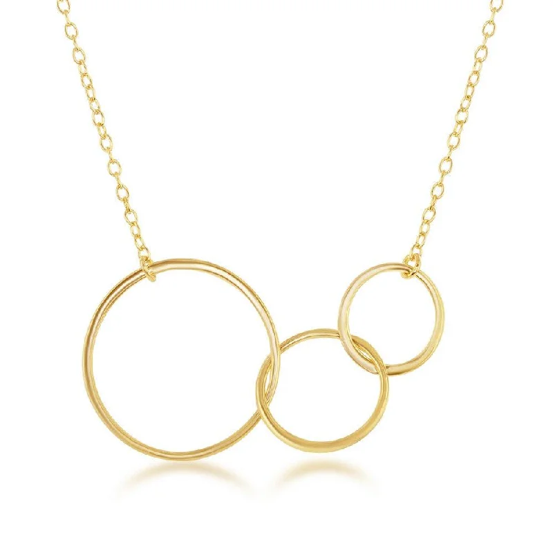 Sterling Silver Interlocking Graduating Three-Generation Open Circle Necklace - Gold Plated