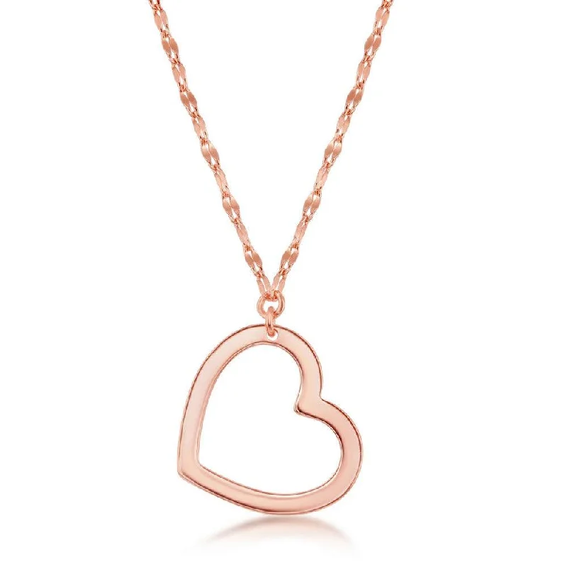 Sterling Silver Rose Gold Plated Open Heart Necklace