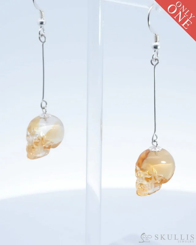 Gem Skull Earrings of Citrine Crystal Carved Skull - 0500024