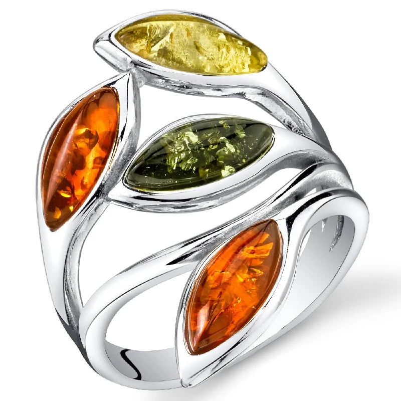 Green and Yellow Amber Ring in Sterling Silver