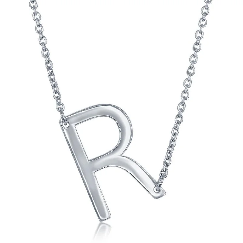 Sterling Silver Sideways R Initial Necklace