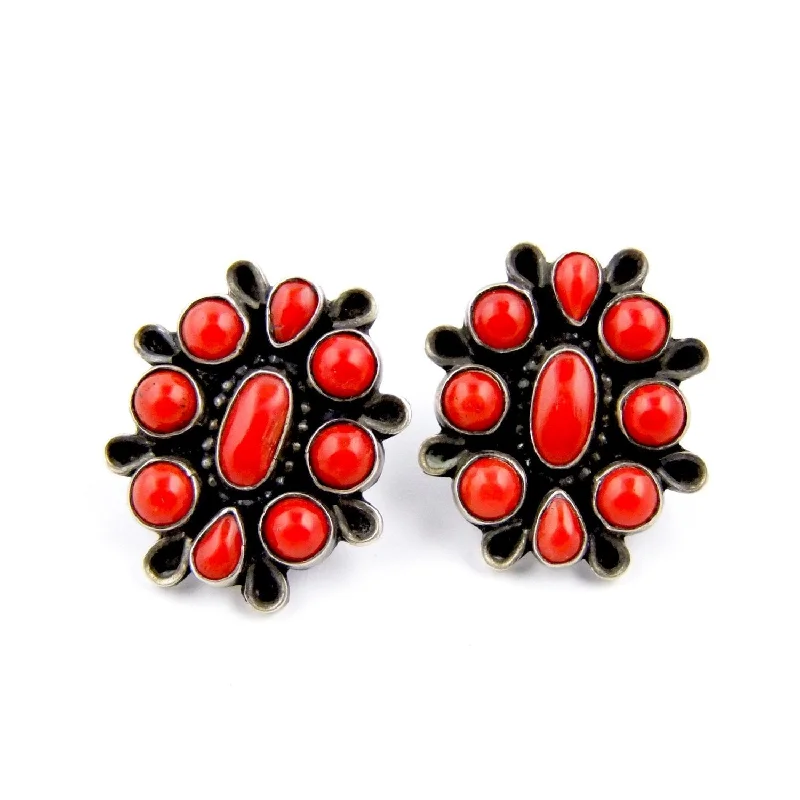 Coral Zuni Cluster Earrings