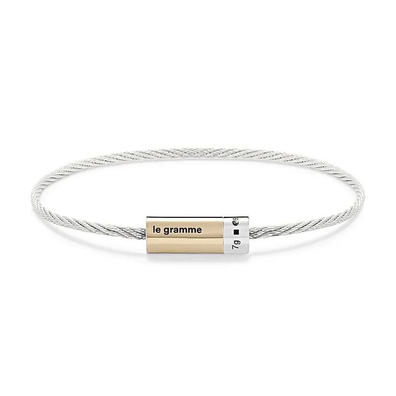 LE GRAMME MEN'S 7G STERLING SILVER CABLE BRACELET WITH 18K YELLOW GOLD SCREW CLOSURE