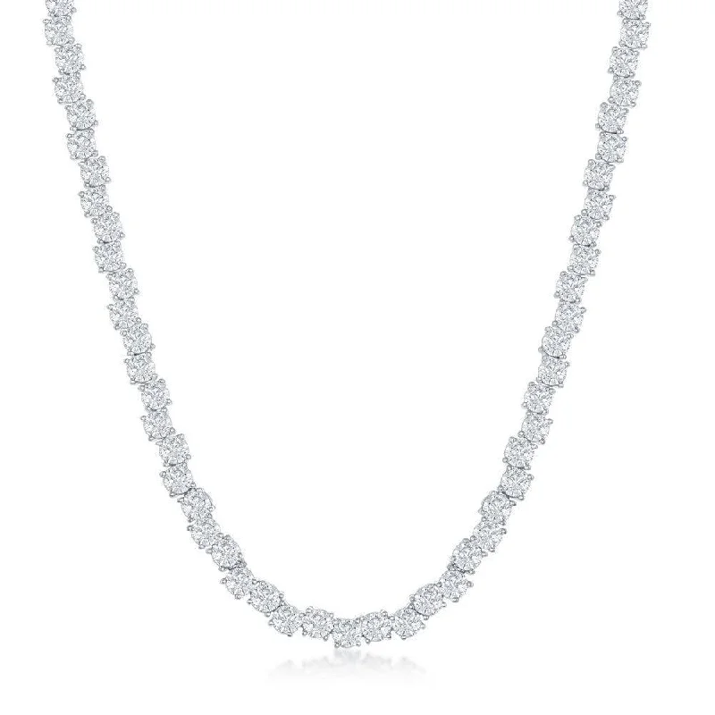 Sterling Silver Round Zig-Zag 4mm Cubic Zirconia Tennis Necklace