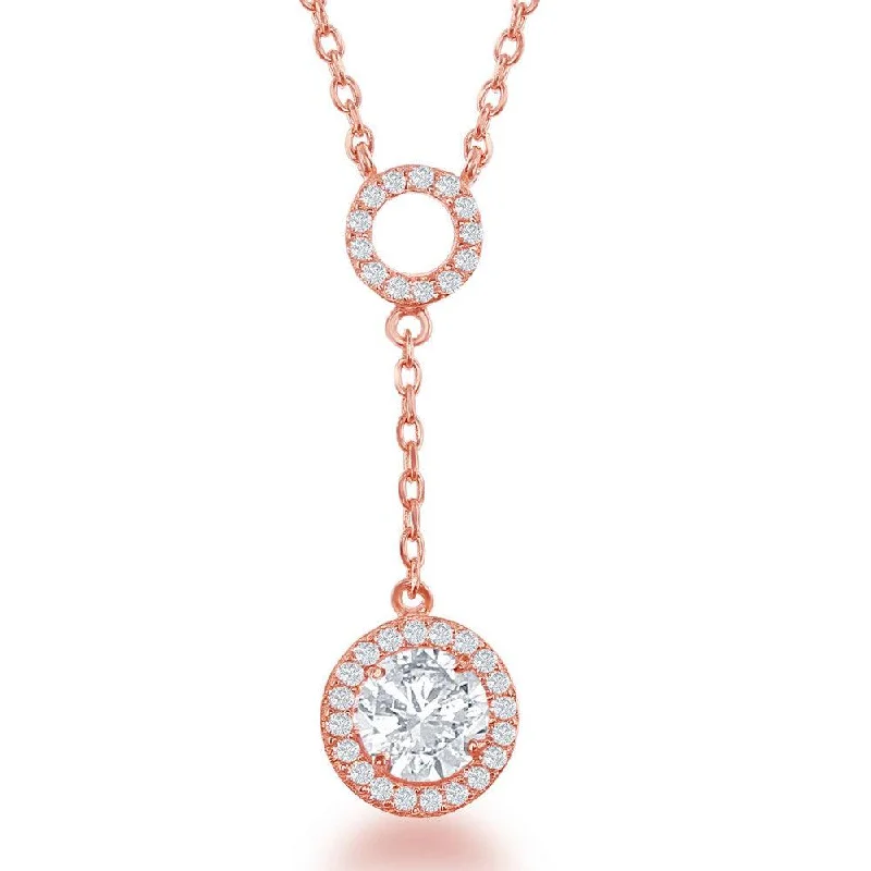 Sterling Silver Rose GP Open CZ Circle with Dropdown Necklace