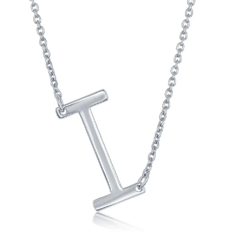 Sterling Silver Sideways I Initial Necklace