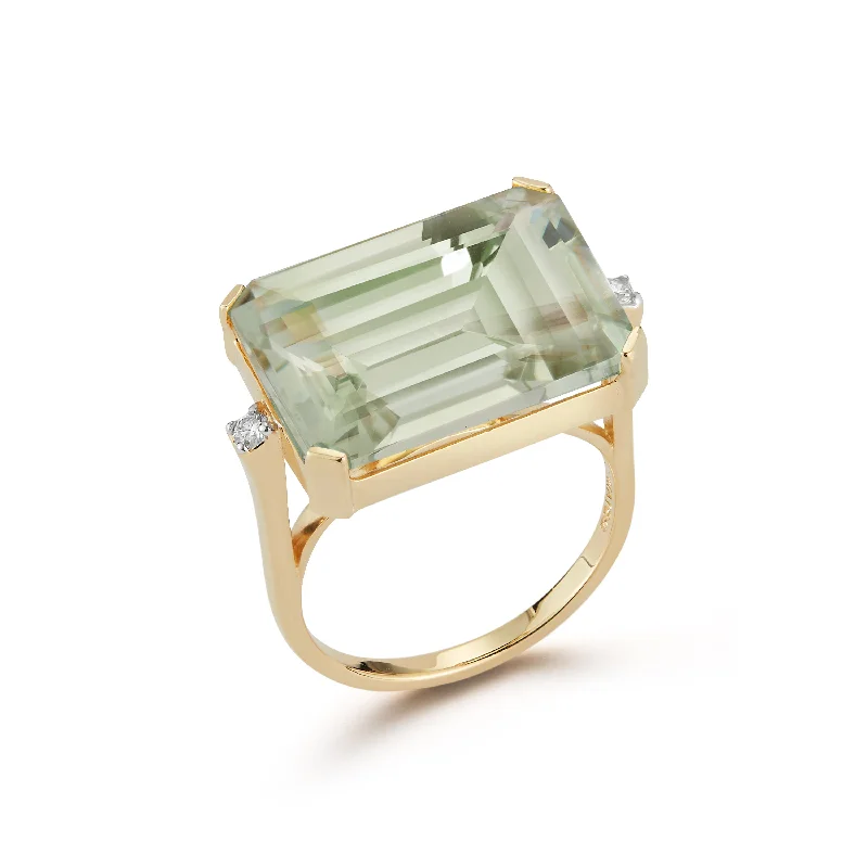 East West Green Amethyst Ring