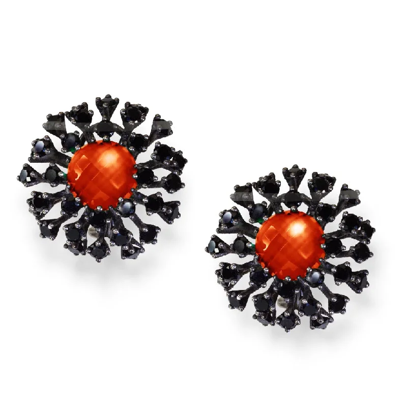 Silver Astra Stud Earrings with Red Agate & Spinel