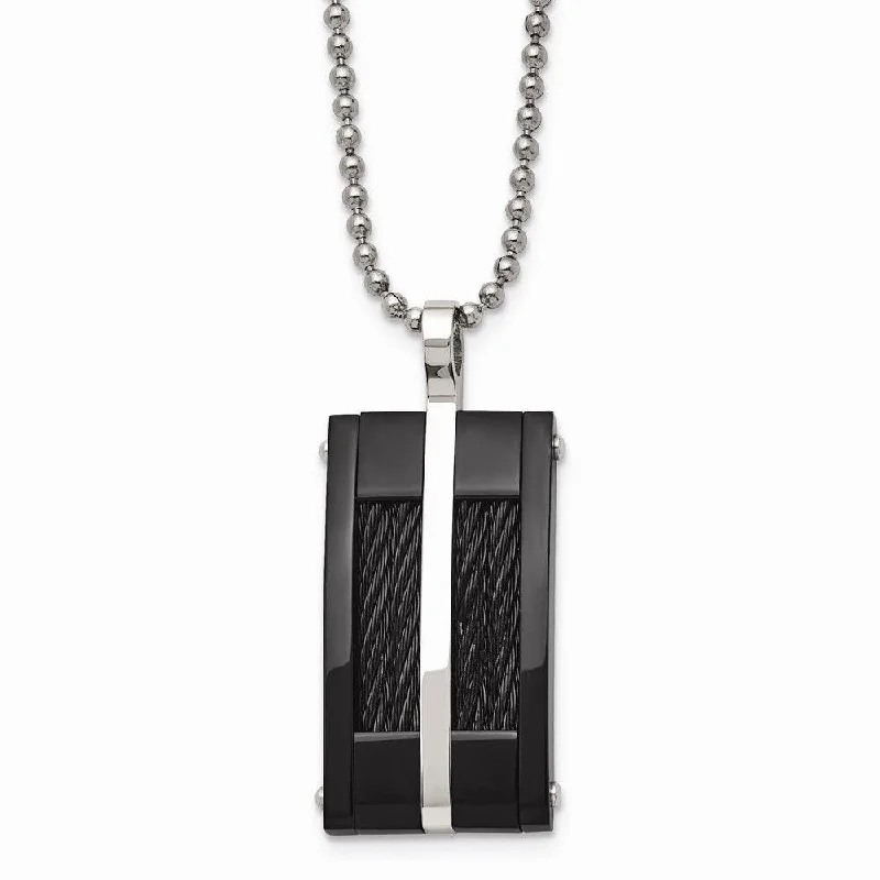 Stainless Steel Polished Black IP-plated Wire Necklace