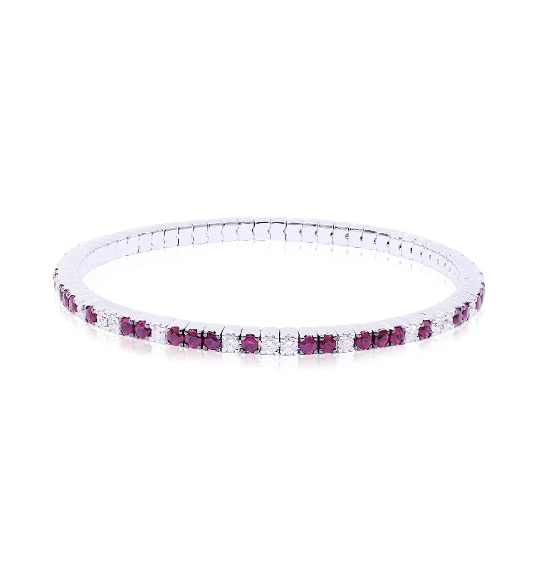 CRIVELLI 18K WHITE GOLD DIAMOND AND RUBY FLEXIBLE BRACELET