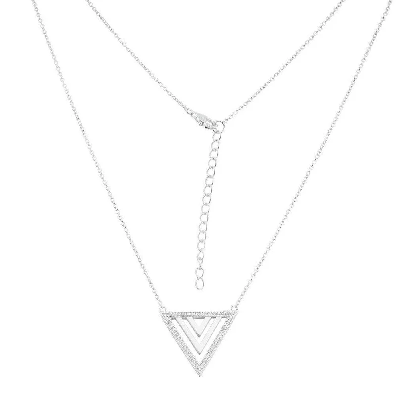 Sterling Silver CZ and Shiny Open Triangles Necklace