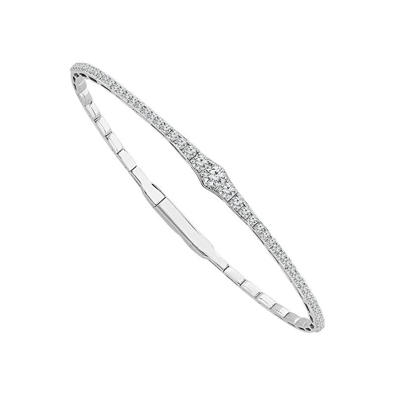 Flexible Diamond Bangle Bracelet 1.00 Ctw in 14 Karat White Gold