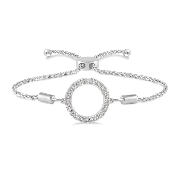 1/10 Ctw Hollow Cut Circle Round Cut Diamond Sterling Silver Lariat Bracelet