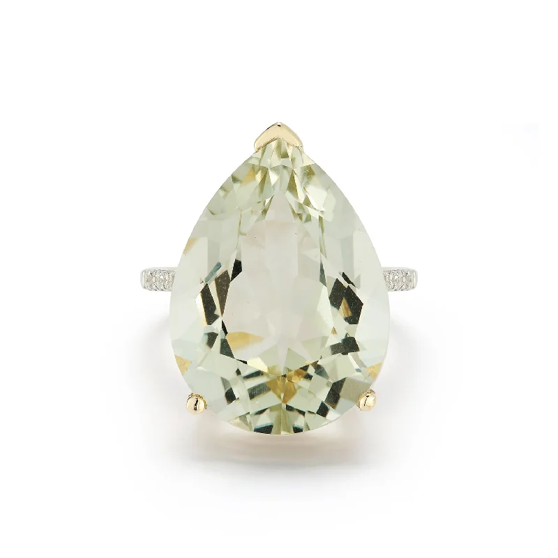 14kt Green Amethyst Pear Drop Ring