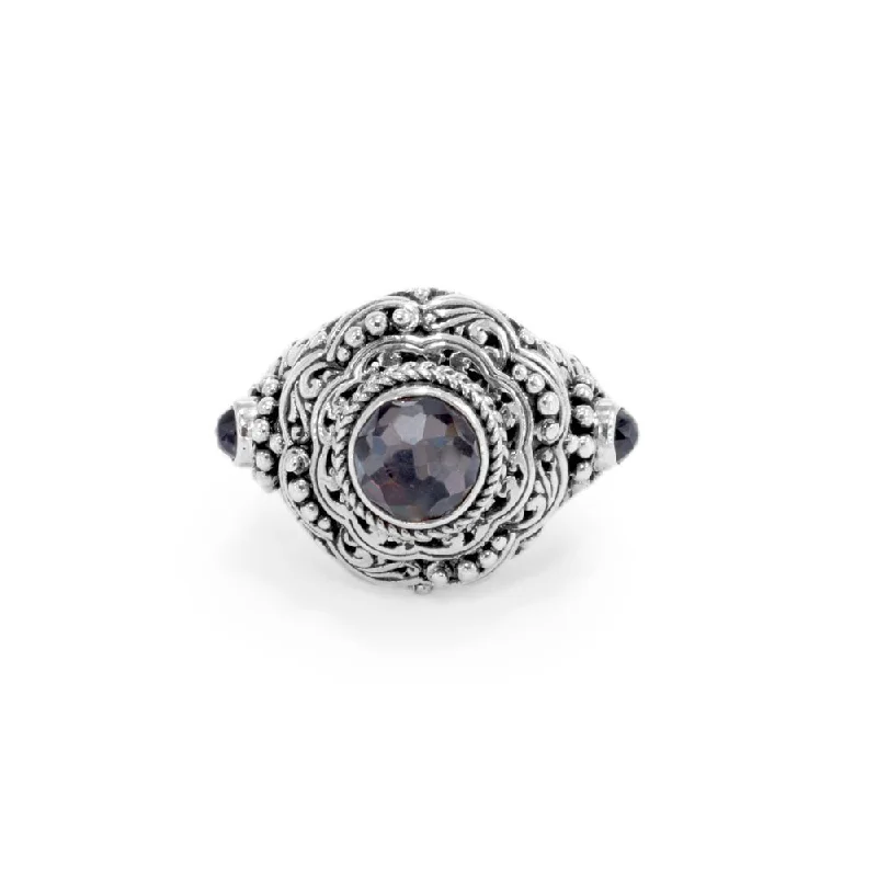 Sterling Silver Filigree Black Knight™ Mystic Quartz And Black Spinel Ring