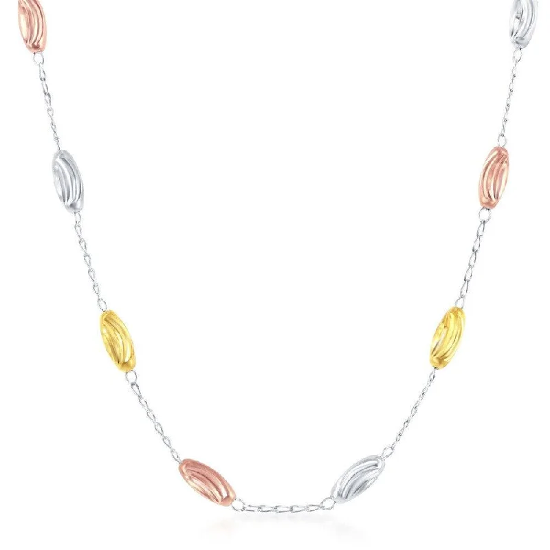 Sterling Silver Tri Color Oval Bead Necklace